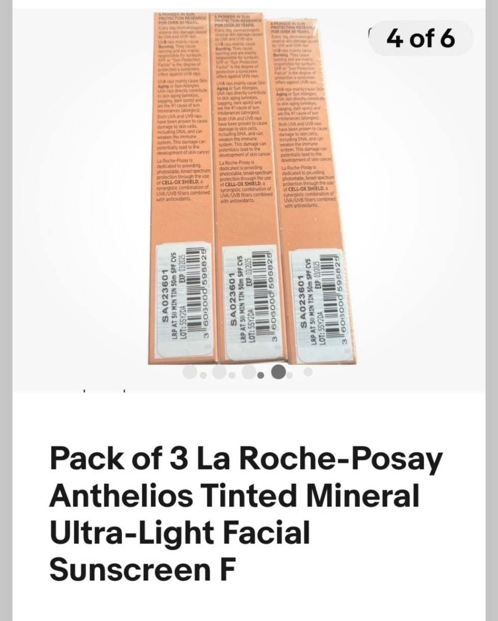 Pack of 3 La Roche-Posay Facial Sunscreen SPF 50 Expiration 3/2025 - Picture 4 of 6